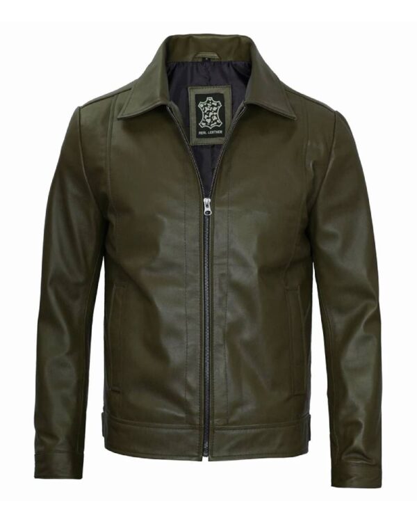 Men's Harrington Dark Green Leather Jacket