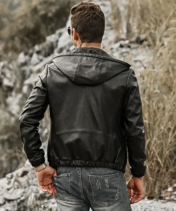 Men’s Hooded Real Sheepskin Leather Jacket