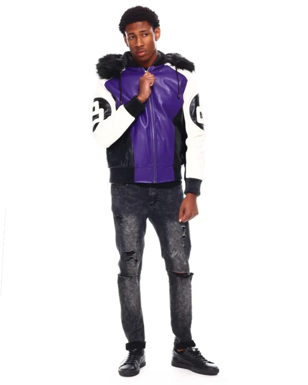 Mens Purple 8 Ball Hooded Bomber Jacket