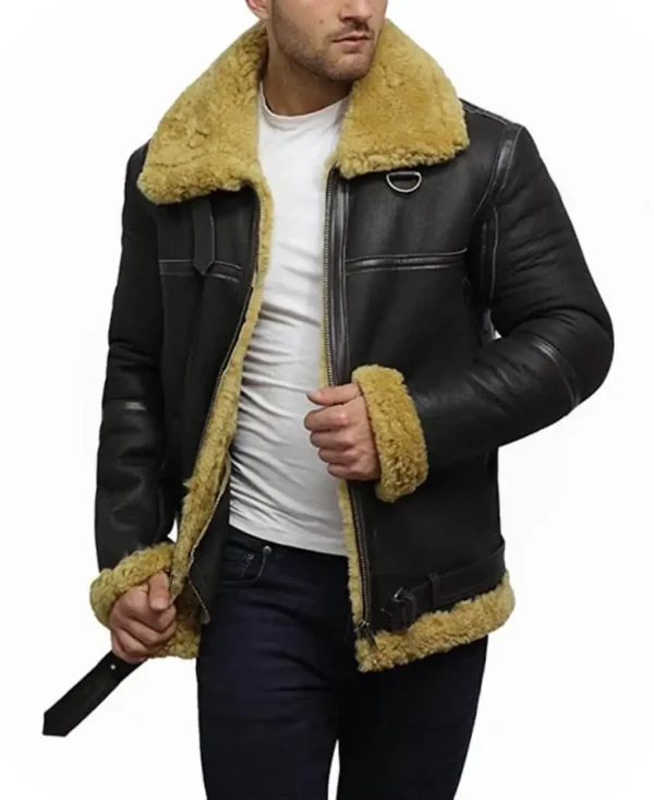 Men’s Real Shearling Sheepskin Bomber Leather Jacket