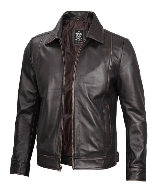 Men's Vintage Leather Rub Off Brown Casual Jacket