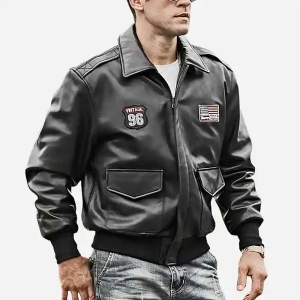 Men’s Black Bomber Leather Jacket – Air Force Pilot Style