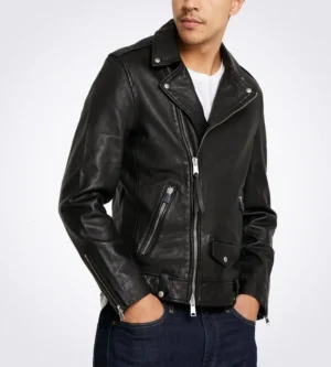 Milo Black Biker Lapel Collar Leather Jacket