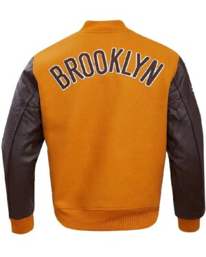 NBA Brooklyn Nets Men’s Classic Varsity Jacket yellow & Brown