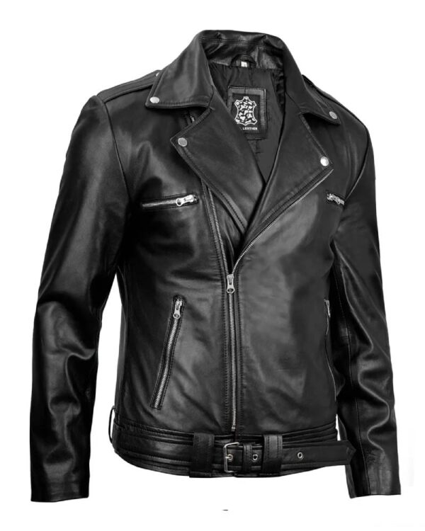 Negan Men's Black Leather Biker Jacket