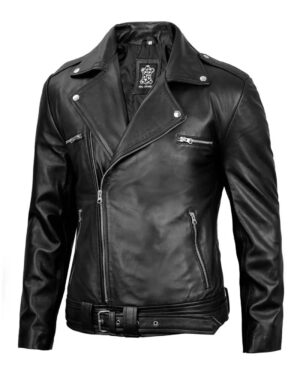 Negan Men's Black Leather Biker Jacket