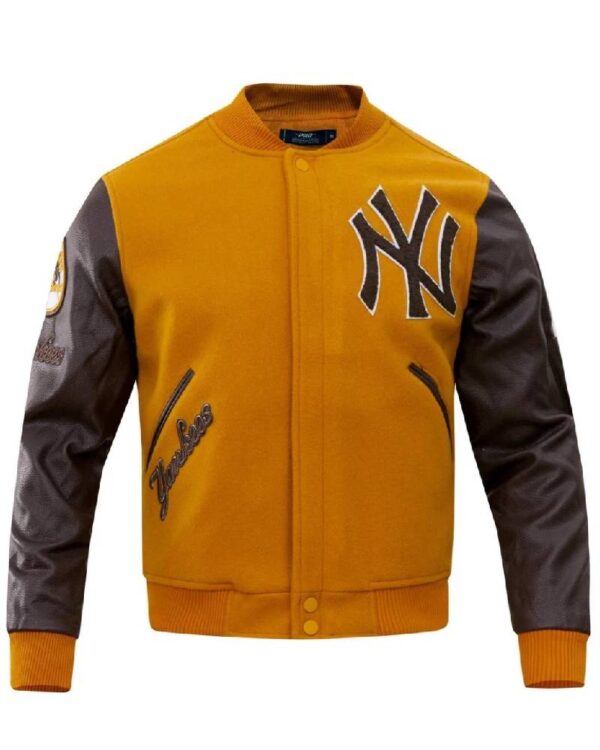 New York Yankees Classic Logo Tan & Brown Varsity Jacket