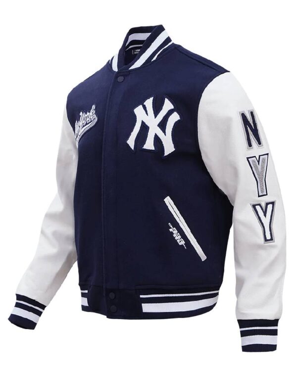 New York Yankees Script Tail Wool & Leather Varsity Jacket