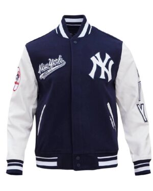 New York Yankees Script Tail Wool & Leather Varsity Jacket