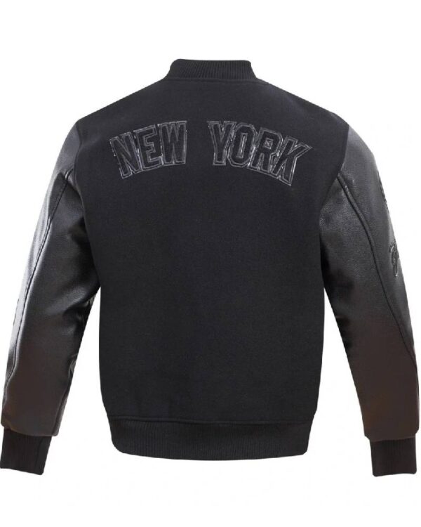 New York Yankees Triple Black Wool & Leather Varsity Jacket