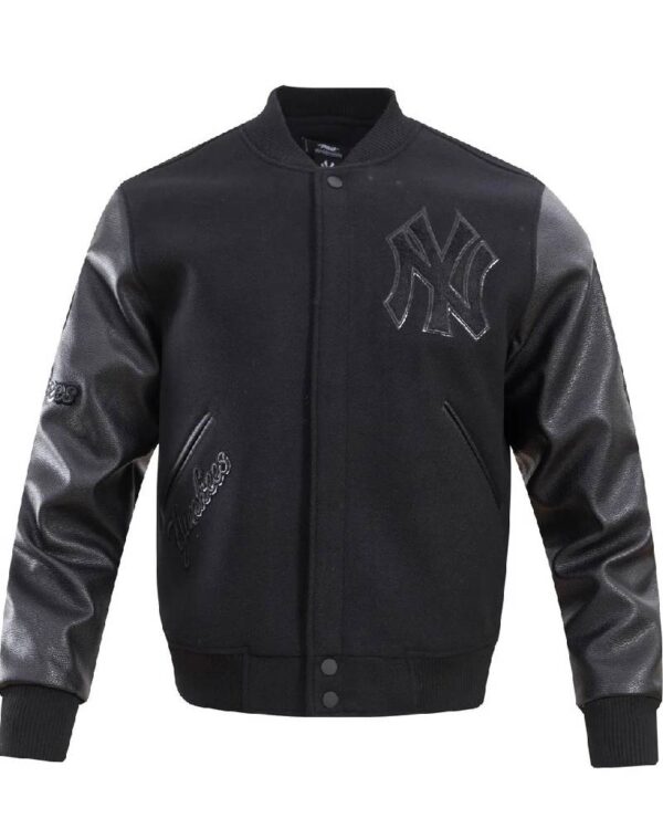 New York Yankees Triple Black Wool & Leather Varsity Jacket