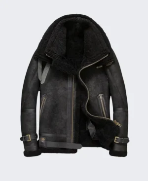 Oversized Black B3 Bomber Shearling Leather Jacket for Men