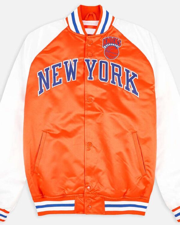 Prime Time NY Knicks Orange and White Varsity Jacket