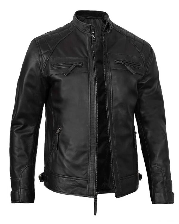 Real Leather Classic Men's Black Cafe Racer Biker Jacket