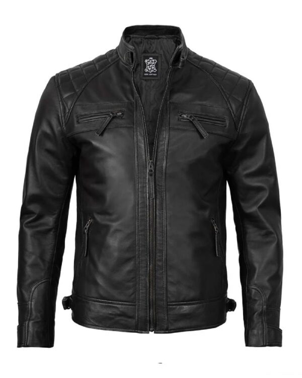 Real Leather Classic Men's Black Cafe Racer Biker Jacket