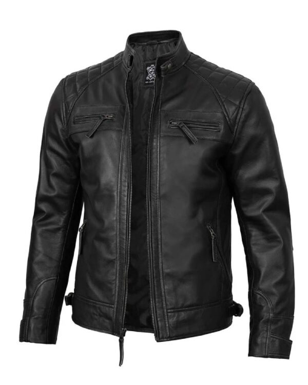 Real Leather Classic Men's Black Cafe Racer Biker Jacket