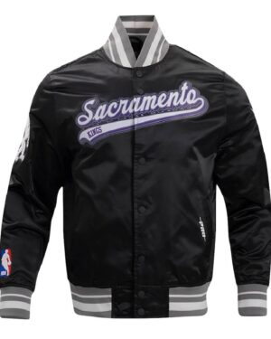 Sacramento Kings Script Tail Black Varsity Jacket