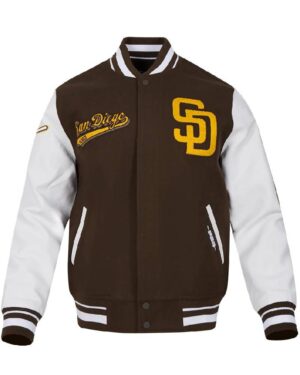 San Diego Padres Script Tail Wool & Leather Varsity Jacket