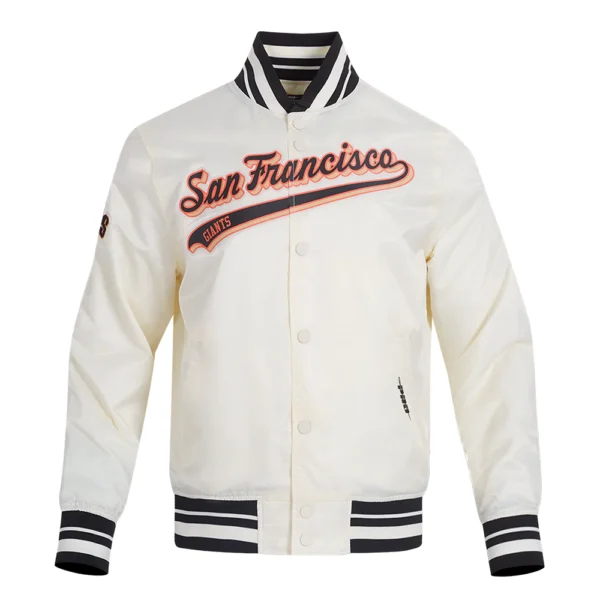 San Francisco Giants Script Tail White Satin Varsity Jacket