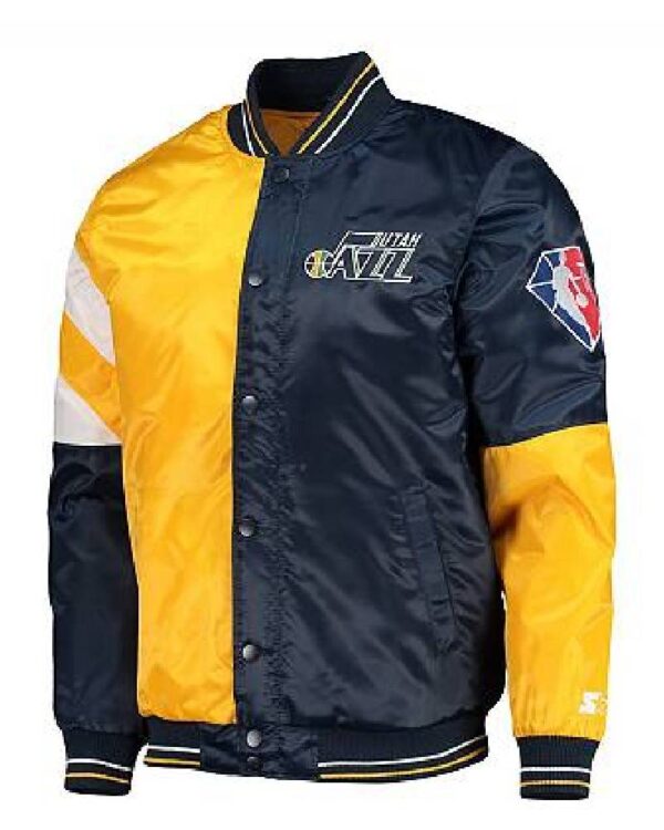 Navy Utah Jazz 75th Anniversary Leader Color Block Satin Jacket