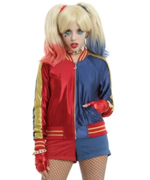 Suicide Squad Halloween Harley Quinn Satin Red & Blue Jacket