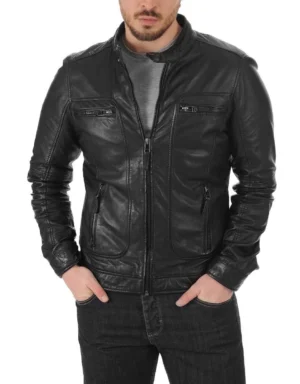 Men’s Black Leather Biker Jacket