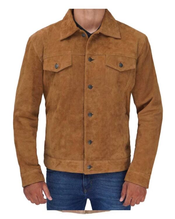 Tan Men's Trucker Real Suede Jacket