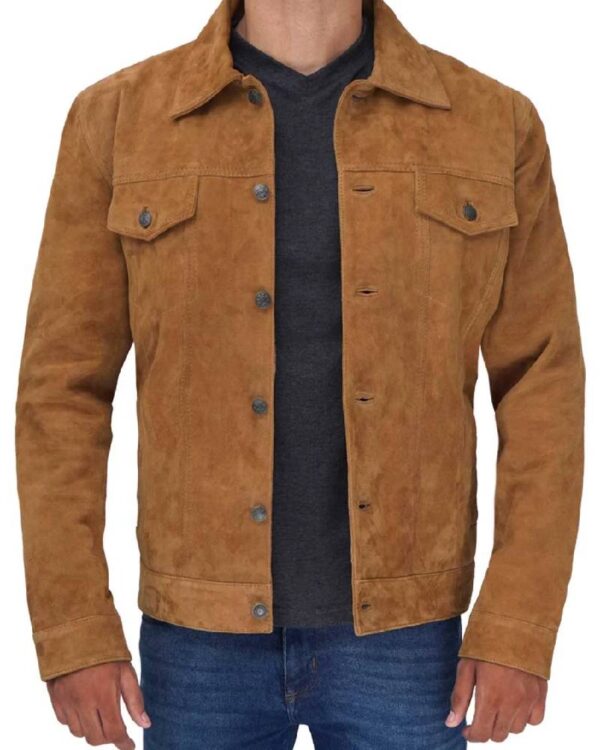 Tan Men's Trucker Real Suede Jacket