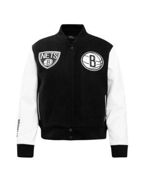 Women´s Brooklyn Nets Classic Black/White Wool & Leather Varsity Jacket