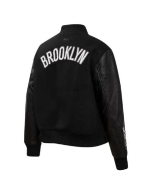 Women´s Brooklyn Nets Retro Classic Rib Full Black Wool & Leather Varsity Jacket