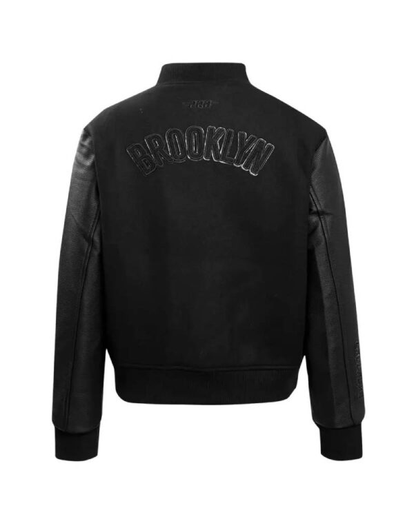 Women´s Brooklyn Nets Triple Black Wool Varsity Jacket