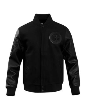 Women´s Brooklyn Nets Triple Black Wool Varsity Jacket