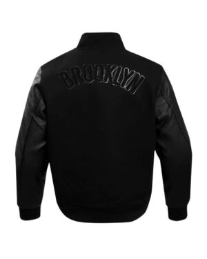 Women´s Brooklyn Nets Triple Black Wool Varsity Jacket