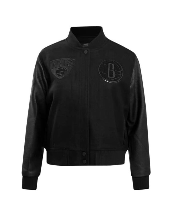 Women´s Brooklyn Nets Triple Black Wool Varsity Jacket