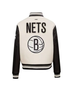 Women´s Brooklyn Nets Wool & Leather Varsity Jacket