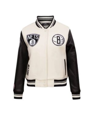 Women´s Brooklyn Nets Wool & Leather Varsity Jacket