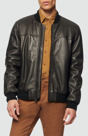 Summit Andrew Men Black Bomber Leather Jacket