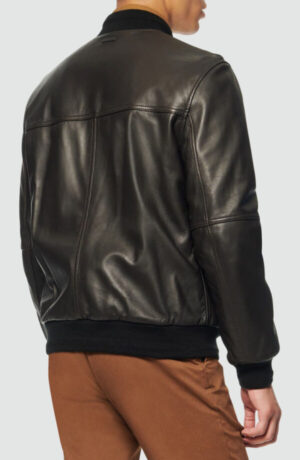 Summit Andrew Men Black Bomber Leather Jacket