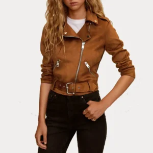 Womens Brown Biker Suede Leather Jacket