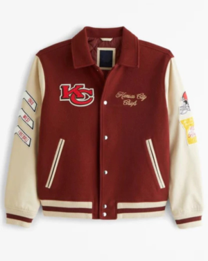 Abercrombie Kansas City Chiefs Brown And White Varsity Bomber Jacket