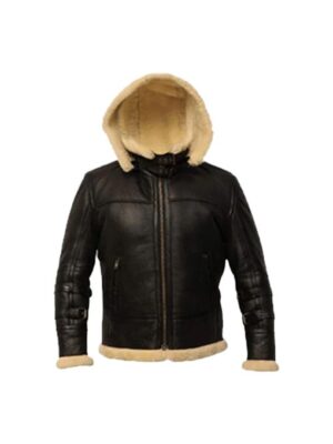 B3 Black Bomber Shearling Leather Jacket