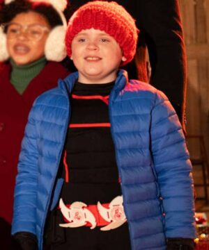 Movie Best Christmas Ever 2023 Grant Sanders Blue Puffer Jacket