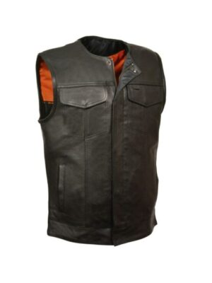 Black Collarless Vest – Mens