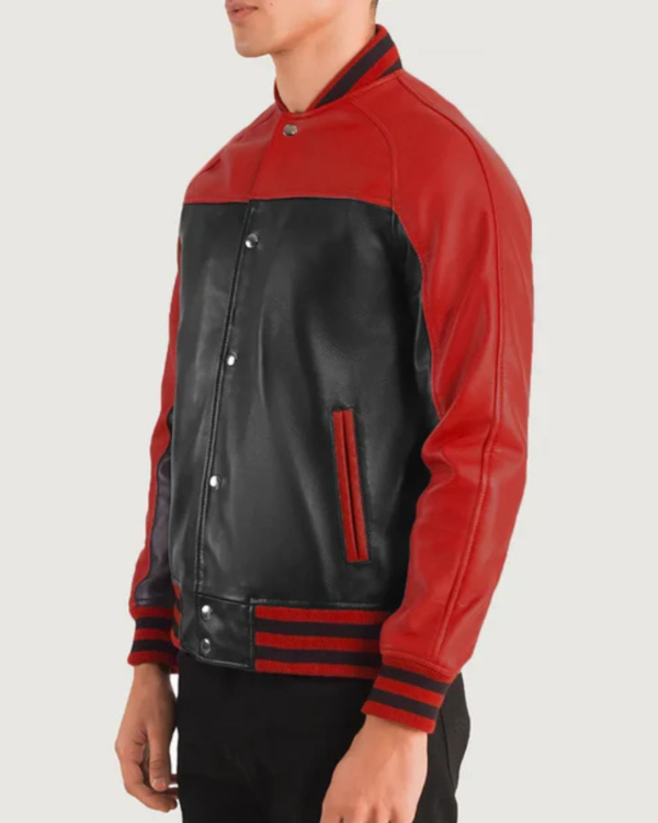 Men’s Black & Red Leather Varsity Jacket