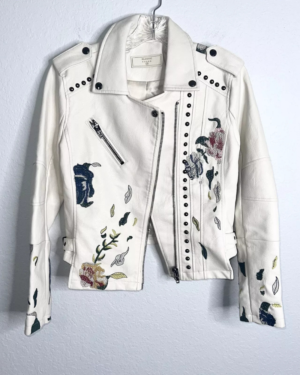 Blank Nyc Floral Ivory Embroidered Studded Leather Moto Jacket