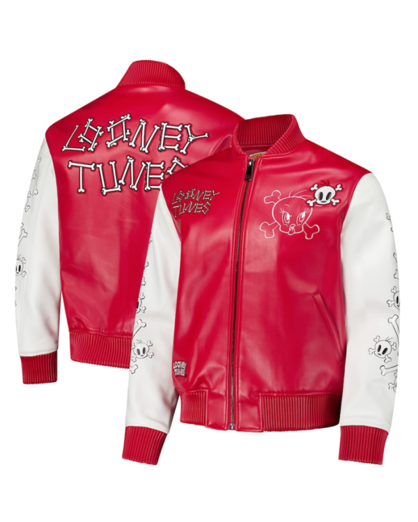 Looney Tunes Freeze Max Tweety Bones Red & White Full-zip Varsity Jacket