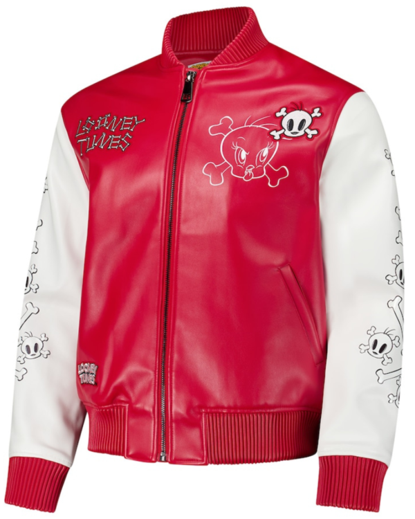 Looney Tunes Freeze Max Tweety Bones Red & White Full-zip Varsity Jacket