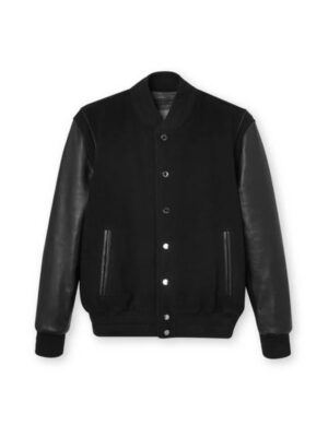 Men Black Varsity Leather Bomber Jacket