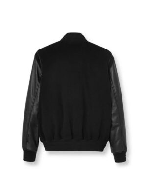 Men Black Varsity Leather Bomber Jacket