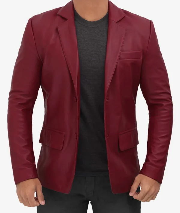 Men’s Casual Maroon Leather Blazer